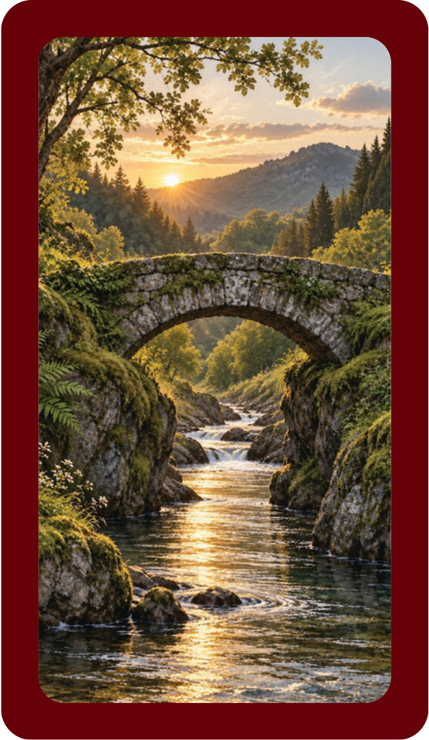 Bridge card: a stone bridge crossing a stream
