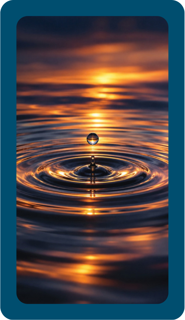Ripple card: a water droplet and ripples in golden light